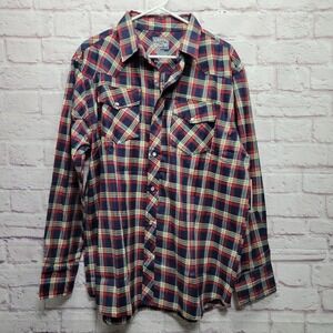 NEW Casual Country Red Plaid Western Shirt Mens XL Pearl Snap Cowboy Ranch Indie